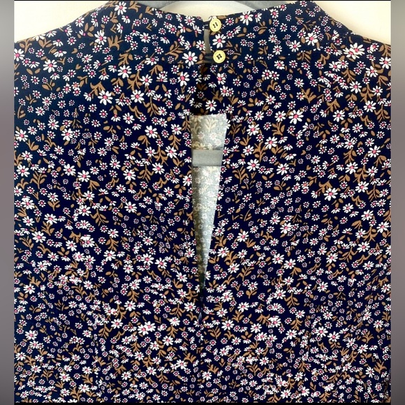 LOFT Navy Floral Print Flounce Dress - Picture 3 of 5